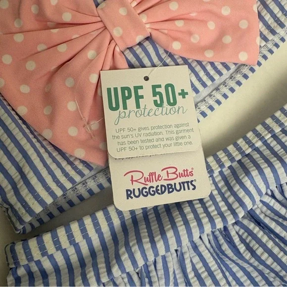NWT Ruffle Butts Seersucker two piece with bow and skirted bikini size 2t - Picture 5 of 7